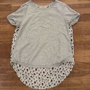 Loft asymmetrical knit T-shirt blouse bird print shirt top size small S
 b3